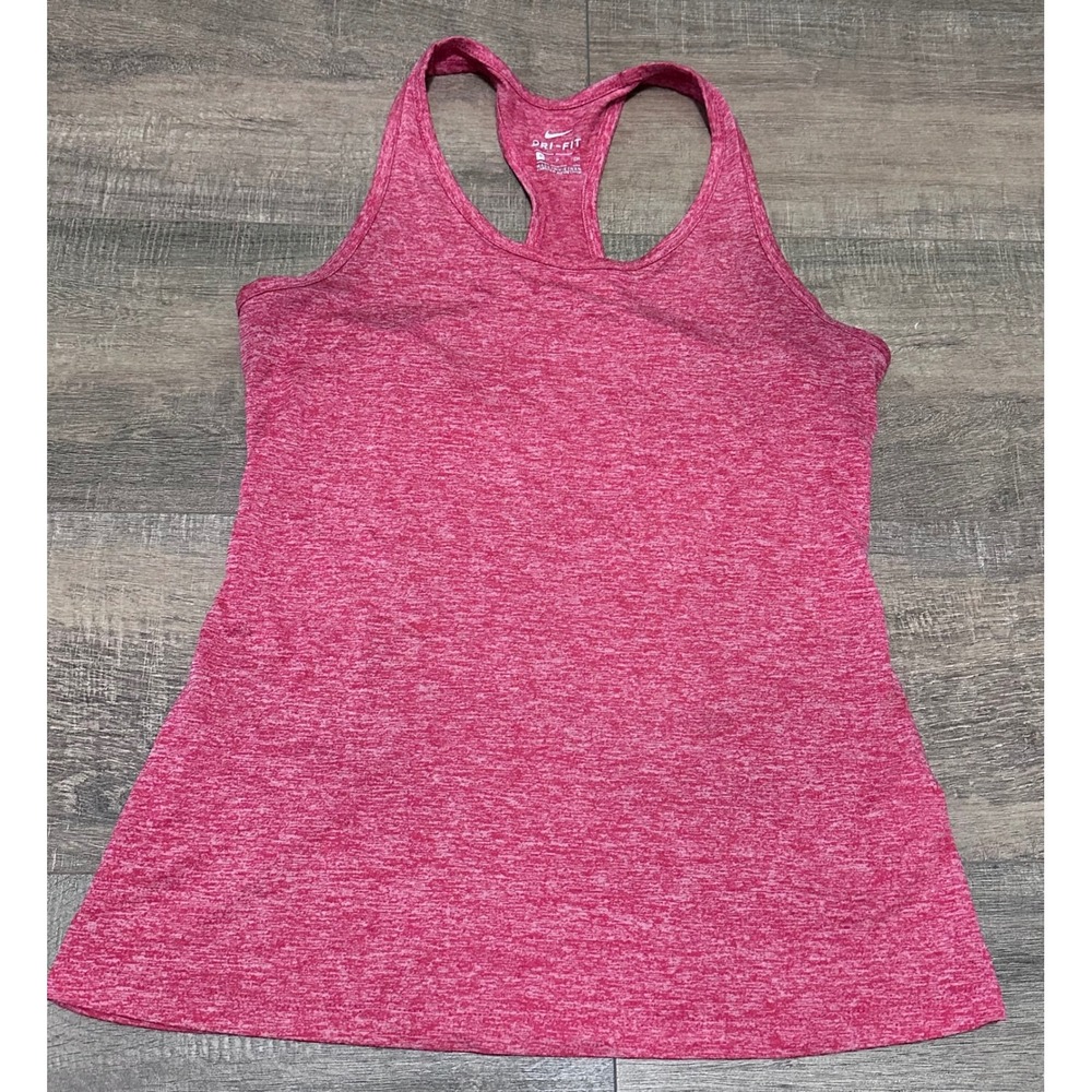 Nike Dri-FIT Womens Pink Heathered Racerback Mesh Panel Athletic Tank Top Small